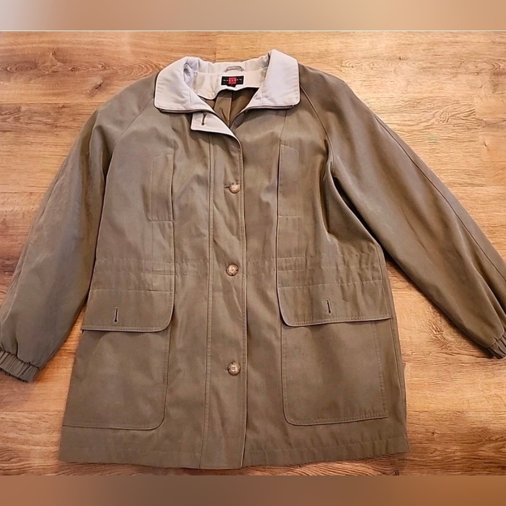 Gallery Utility Barncoat Overcoat Full Zip+Buttons Lined Pockets Brown Men's Lrg
